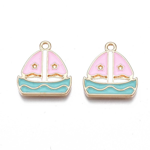 

PandaHall Rack Plating Alloy Enamel Pendants, Cadmium Free & Nickel Free & Lead Free, Light Gold, Sailing Boat, Aquamarine, 19.5x18x2mm..., Green