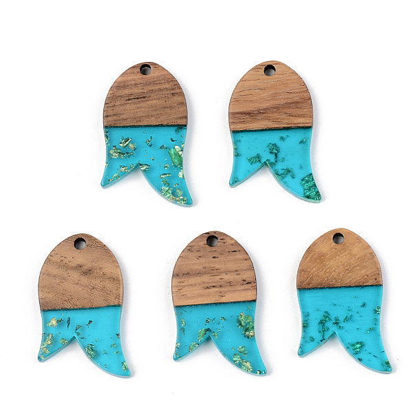 

PandaHall Transparent Resin & Walnut Wood Pendants, with Gold Foil, Fish, Dark Turquoise, 28x18x3mm, Hole: 2mm Resin+Wood Fish