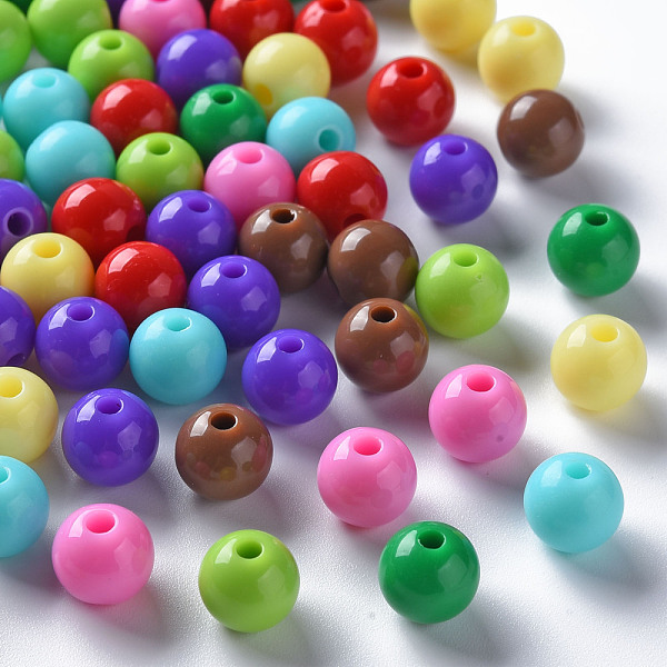 

PandaHall Opaque Acrylic Beads, Round, Mixed Color, 8x7mm, Hole: 2mm, about 1745pcs/500g Acrylic Round Multicolor