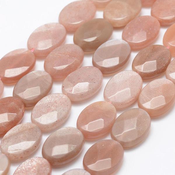 

PandaHall Natural Sunstone Beads Strands, Faceted, Oval, 18x13x6mm, Hole: 1mm, about 22pcs/strand, 15.5 inch(39.5cm) Sunstone Oval