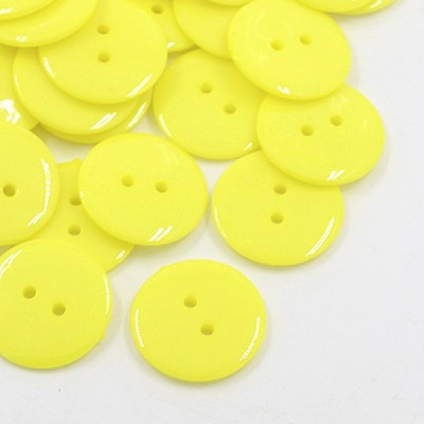 PandaHall Acrylic Sewing Buttons, Plastic Buttons for Costume Design, 2-Hole, Dyed, Flat Round, Yellow, 17x2mm, Hole: 1mm Acrylic Flat Round...