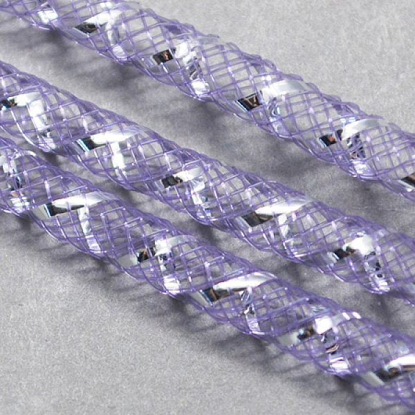 

PandaHall Mesh Tubing, Plastic Net Thread Cord, with Silver Vein, Medium Purple, 8mm, 30 yards/Bundle Plastic Purple