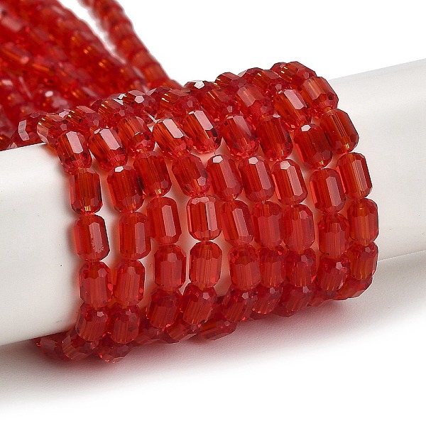 

PandaHall Transparent Glass Beads Strands, Faceted Barrel, FireBrick, 5~6x4mm, Hole: 1mm, about 78~81pcs/strand, 15.94''~18.82''..., Red