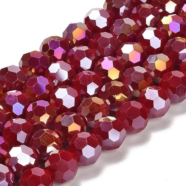 

PandaHall Opaque Glass Beads Stands, AB Color, Faceted(32 Facets), Round, Dark Red, 10x8.5~9mm, Hole: 1.6mm, about 67pcs/strand, 23.62 inch...