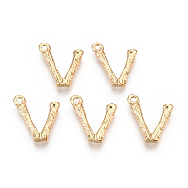 

PandaHall Brass Pendants, Alphabet, Real 18K Gold Plated, Letter.V, 15~16.5x3.5~15x2mm, Hole: 1.5mm Brass Letter V