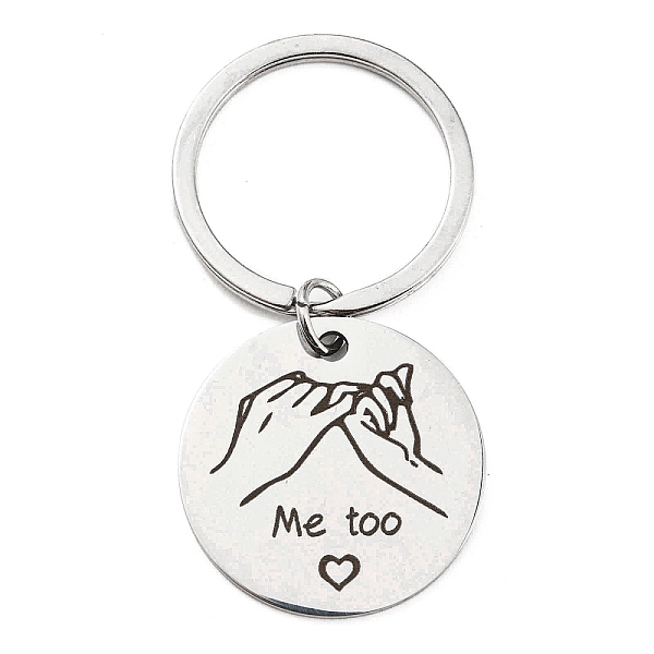 

PandaHall Valentine's Day Theme 304 Stainless Steel Flat Round with Word Me Too Pendant Keychain, for Car Key Bag Ornament, Stainless Steel...