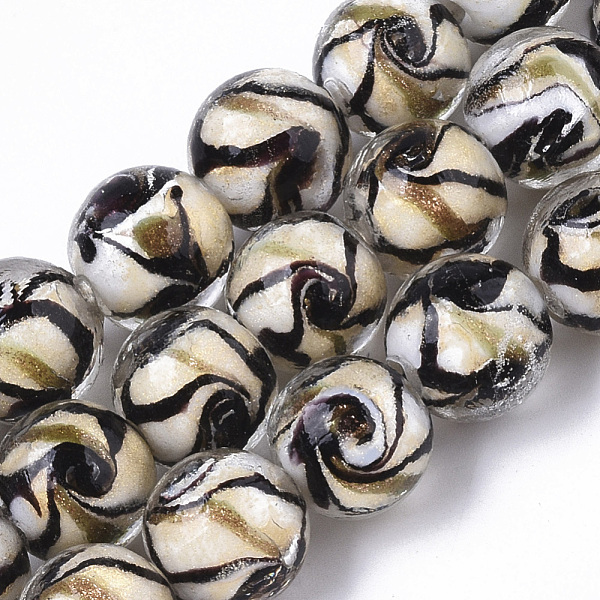 

PandaHall Handmade Gold Sand Lampwork Beads Strands, Round, Black, 11.5~12.5x11~12mm, Hole: 1.2mm, about 45pcs/Strand, 20.08 inch Lampwork...