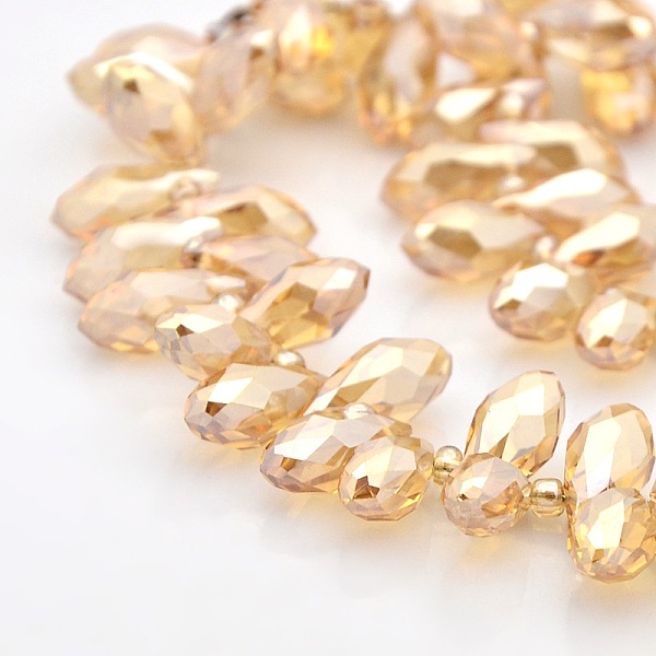

PandaHall Faceted Teardrop Pearl Luster Plated Electroplate Glass Beads Strands, Top Drilled Beads, Goldenrod, 12x6mm, Hole: 1mm, about..., Gold