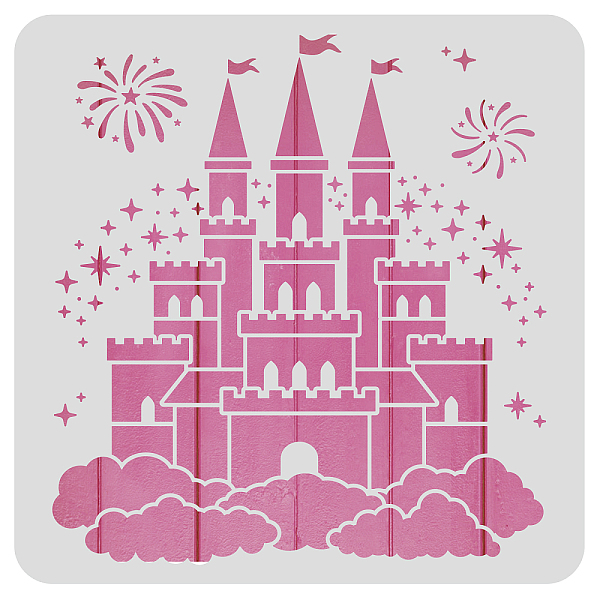 PandaHall BENECREAT Castle Plastic Painting Stencil, 30x30cm Star Firework Pattern Craft Template DIY Art Craft Stencil for Scrabooking Card...