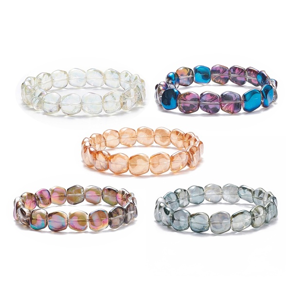 

PandaHall Rectangle Glass Beaded Stretch Bracelet for Women, Mixed Color, Inner Diameter: 2-1/4 inch(5.7cm) Glass Multicolor