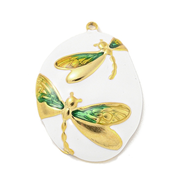 

PandaHall Ion Plating(IP) 304 Stainless Steel Pendants, with Enamel, Real 18K Gold Plated, Oval with Dragonfly Charm, Green, 33x25x6mm, Hole...