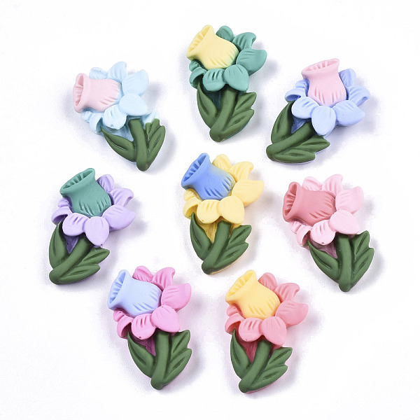 PandaHall Opaque Resin Cabochons, Flower, Mixed Color, 24~25x16x6mm Resin Flower Multicolor