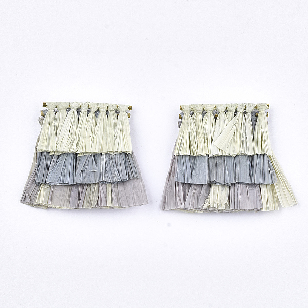 

PandaHall Raffia Tassel Pendant Decoration, with Brass Findings, Golden, Gray, 45~47x45~55x5~6mm, Hole: 1.6mm Raffia Gray