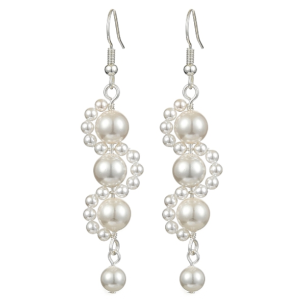 

PandaHall Shell Pearl Beaded Dangle Stud Earrings, Twist, 66x13mm Shell Pearl Twist White