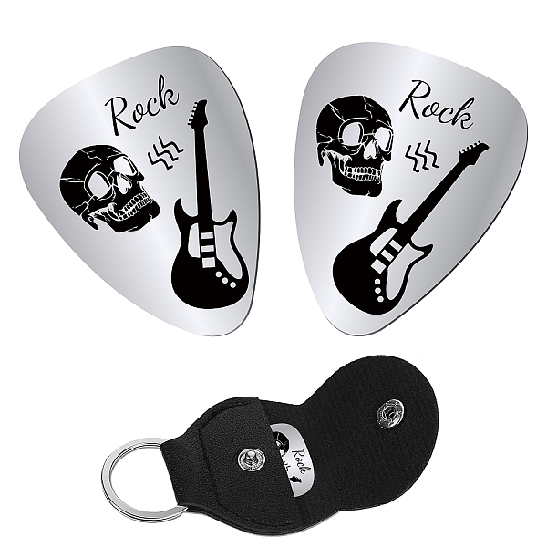 PandaHall CREATCABIN 2pcs Stainless Steel Guitar Picks Rock Guitar Pick Music Gift Electric Guitar Bass Rock Pick Accessories Love Gifts for...