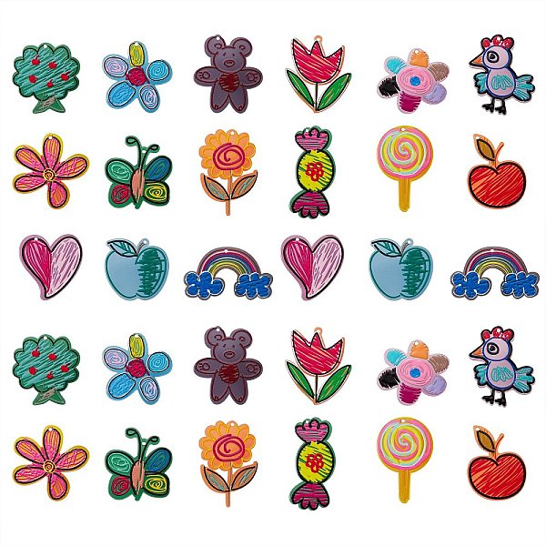 

PandaHall 30Pcs 15 Style Transparent Acrylic Pendants, 3D Printed, Mixed Shapes, Mixed Color, 2pcs/style Acrylic Mixed Shapes Multicolor