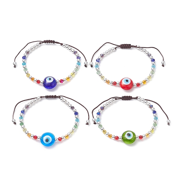 

PandaHall Evil Eye Lampwork & Glass Braided Bead Bracelet, Mixed Color, Inner Diameter: 2~3-1/4 inch(5~8.2cm) Lampwork Multicolor