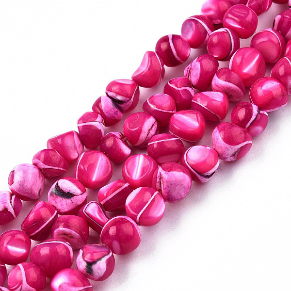 

PandaHall Natural Trochid Shell/Trochus Shell Beads Strands, Dyed, Nuggets, Camellia, 7~12x5~10x4~8mm, Hole: 1mm, about 60~64pcs/strand..., Pink