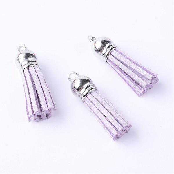 

PandaHall Faux Suede Tassel Pendant Decorations, with CCB Plastic Cord Ends, Platinum, Plum, 35~37x10mm, Hole: 1.8mm Faux Suede Purple