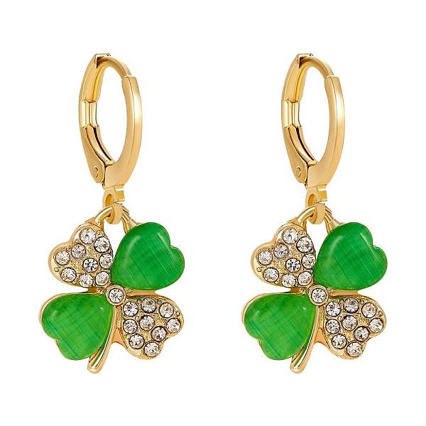

PandaHall Four Leaf Clover Hoop Earrings Alloy Huggie Hoop Earrings Green Shamrock Hoop Earrings Rhinestone Hoop Earrings St Patrick's Day...