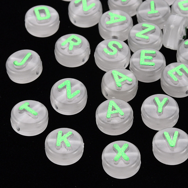 

PandaHall Luminous Acrylic Beads, Horizontal Hole, Flat Round with Random Mixed Letters, Green, 10x6mm, Hole: 2mm, about 1413~1488pcs/471g...