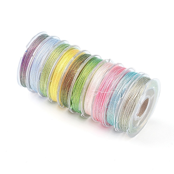 

PandaHall 10 Rolls 3-Ply Metallic Polyester Threads, Round, for Embroidery and Jewelry Making, Colorful, 0.3mm, about 24 yards(22m)/roll, 10...