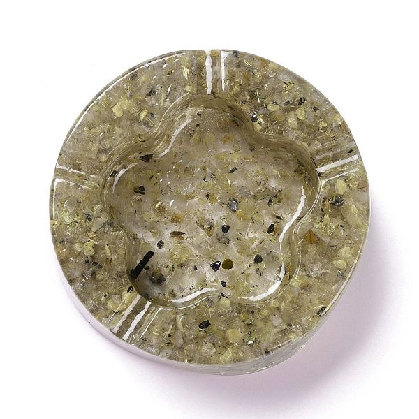 

PandaHall Resin with Natural Rutilated Quartz Chip Stones Ashtray, Home OFFice Tabletop Decoration, Flat Round with Flower, 104x32mm, Inner...
