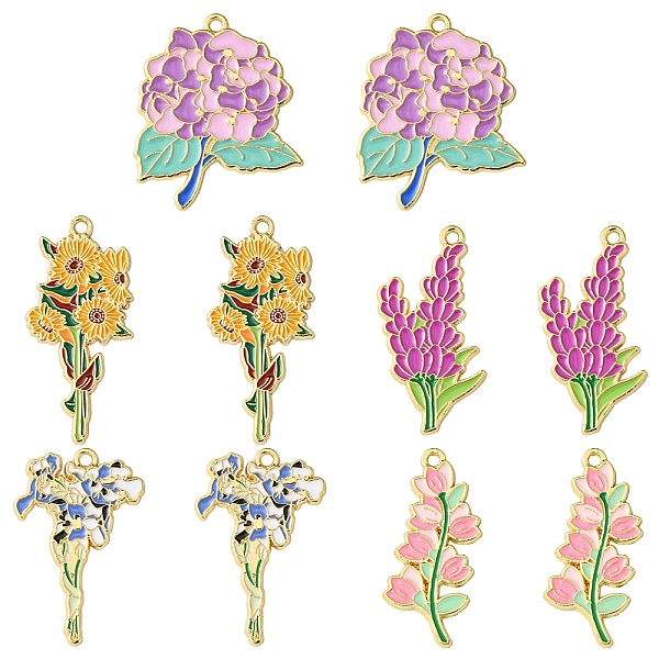 10Pcs 5 Styles Light Gold Plated Alloy Enamel Pendants