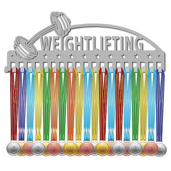 

PandaHall Fashion Iron Medal Hanger Holder Display Wall Rack, 20-Hooks, with Screws, Silver, Weightlifting, Word, 150x400mm, Hole: 5mm Iron...