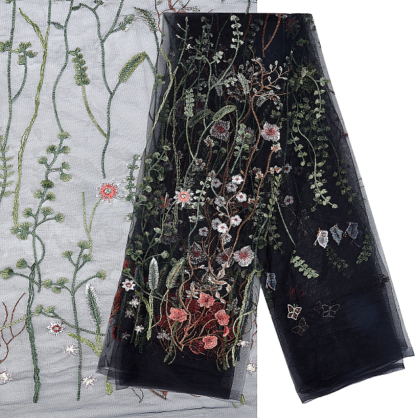 

PandaHall GORGECRAFT 60.24 Inch Width Floral Embroidered Lace Fabric Colorful Flowers Embroidery Lace Trim Fabrics Black Mesh Applique for...