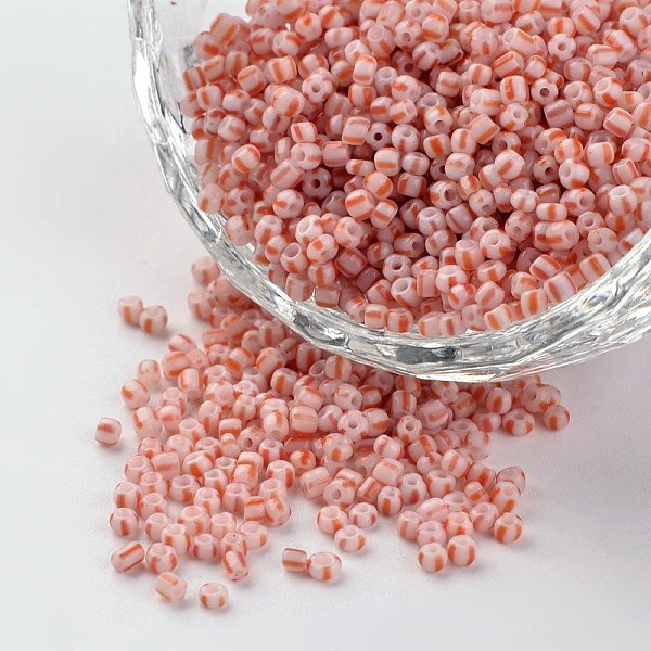 

PandaHall 12/0 Opaque Colours Seep Glass Beads, Round Seed Beads, Light Salmon, 1.5~2x2mm, Hole: 0.5mm, about 22500pcs/450g Glass Red
