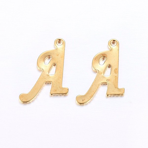 

PandaHall 201 Stainless Steel Pendants, Letter, Golden, Letter.A, 14x11.5x1mm, Hole: 1mm 201 Stainless Steel Letter A