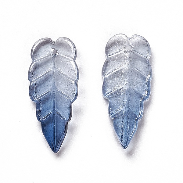 

PandaHall Electroplate Glass Pendant, with Glitter Gold Powder, Leaf, Steel Blue, 23x10x3mm, Hole: 1.2mm Glass Leaf