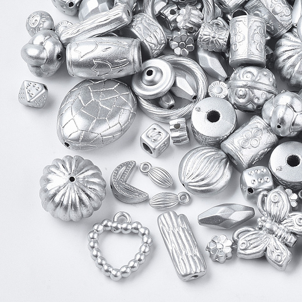 

PandaHall Plated Acrylic Beads, Mixed Style, Silver Color Plated, 8~17x4~11x4~11mm, Hole: 1~3mm Acrylic Mixed Shapes