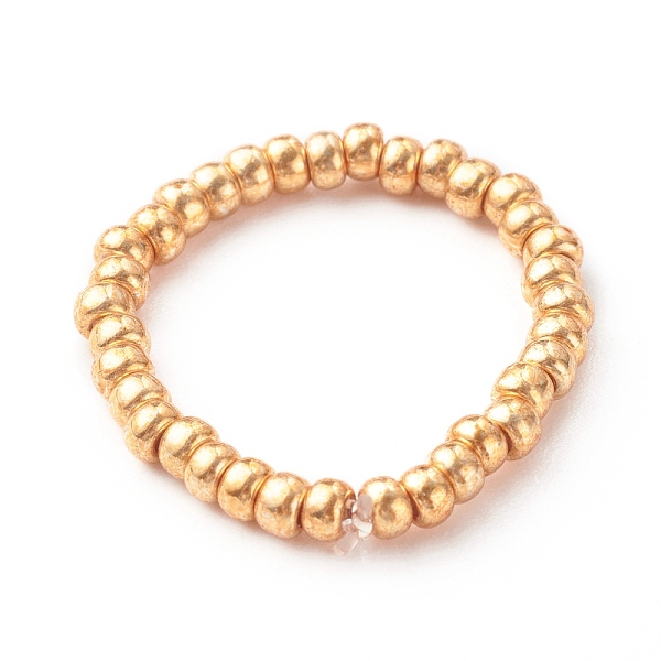 

PandaHall Handmade Rocailles Beads Stretch Rings, Goldenrod, US Size 9 3/4(19.5mm) Glass Gold