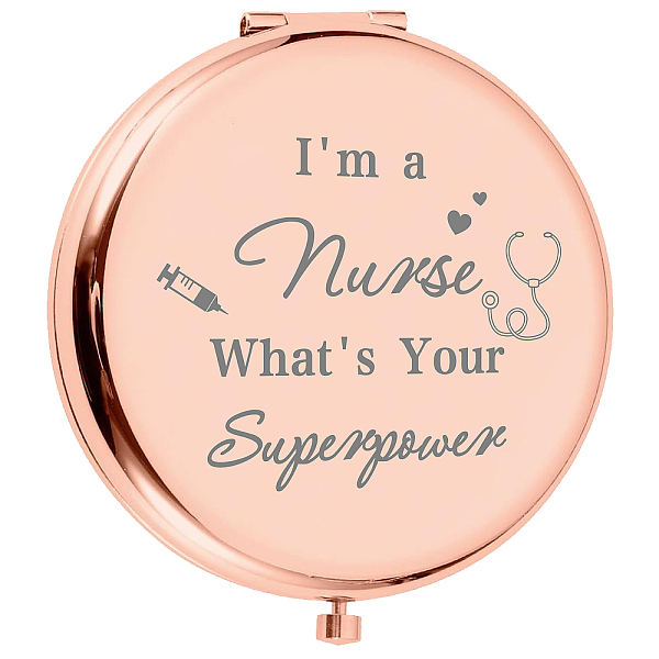 PandaHall CREATCABIN Compact Mirror Gift for Nurse Rose Gold Mini Mirror Makeup Pocket Travel Two-Sided Magnifying Folding for Women Friends...