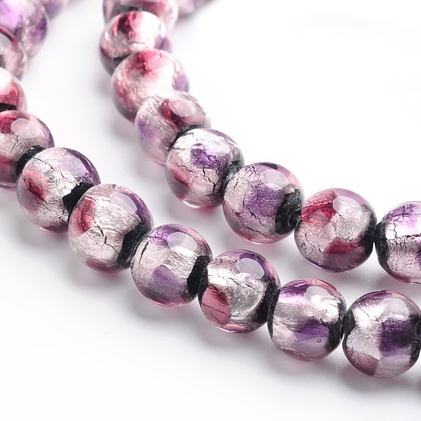 

PandaHall Handmade Silver Foil Glass Round Beads, Thistle, 8mm, Hole: 1mm Silver Foil Round Purple