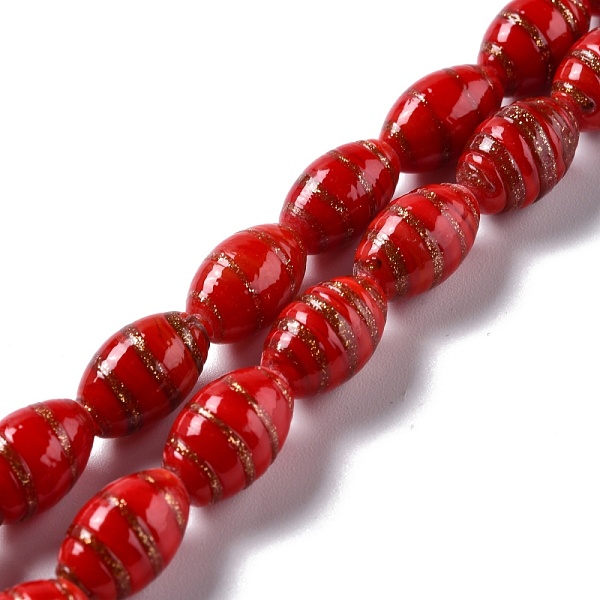 

PandaHall Handmade Gold Sand Lampwork Beads, Olive, Red, 16.5x10.5mm, Hole: 2~2.4mm, about 25pcs/strand, 15.94 inch(40.5cm) Lampwork Others...