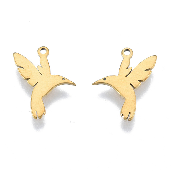 

PandaHall Ion Plating(IP) 201 Stainless Steel Pendants, Birds, Real 18K Gold Plated, 16x12x1mm, Hole: 1.2mm 201 Stainless Steel Bird