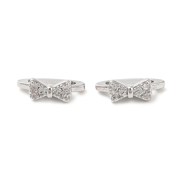 

PandaHall Brass Micro Pave Clear Cubic Zirconia Slide Charms, Bowknot, Platinum, 4x12x6mm, Hole: 1.6mm Brass+Cubic Zirconia Bowknot Clear