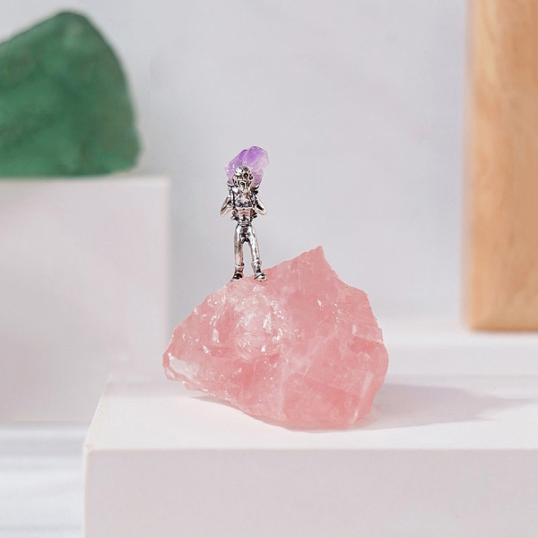 

PandaHall Nuggets Natural Rose Quartz & Brass Miner Model Mineral Specimen Display Decoration, for Home Office Meditation Decoration...