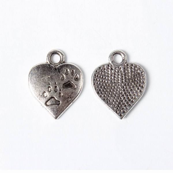 

PandaHall Tibetan Style Alloy Pendants, Lead Free & Cadmium Free, Heart with Paw Print, Antique Silver, 17x13x2mm, Hole: 3mm Alloy Heart