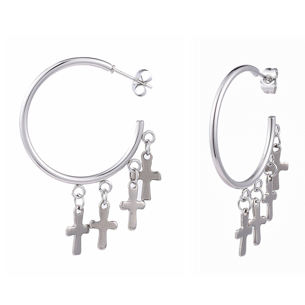 

PandaHall 304 Stainless Steel Dangle Stud Earrings, Half Hoop Earrings, with Ear Nuts, Cross, Stainless Steel Color, 32x33.5x2mm, Pin: 0.7mm...