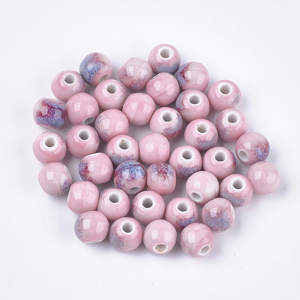 

PandaHall Handmade Porcelain Beads, Fancy Antique Glazed Porcelain, Round, Pink, 7.5~8x7~7.5mm, Hole: 2~2.5mm Porcelain Round Pink