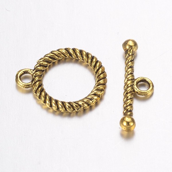 PandaHall Alloy Ring Toggle Clasps, Ring, Antique Golden, Ring: 16x14x2mm, Hole: 2mm, Bar: 18.5x5.5x2.5mm, Hole: 2mm Alloy Ring