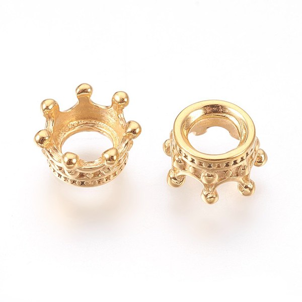 

PandaHall 316 Surgical Stainless Steel Beads, Large Hole Beads, Ion Plating (IP), Crown, Golden, 10x5.5mm, Hole: 5mm 316 Surgical Stainless...