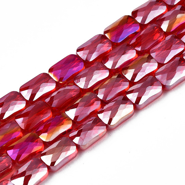

PandaHall Electroplate Opaque Solid Color Glass Beads Strands, AB Color Plated, Faceted, Rectangle, Red, 7x4x3mm, Hole: 1mm, about...