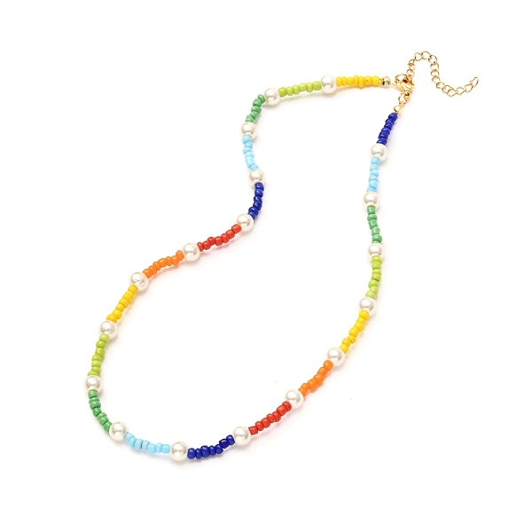 

PandaHall Glass Seed & Glass Pearl Beaded Necklace for Girl Women, Colorful, 15.94 inch(40.2cm) Glass