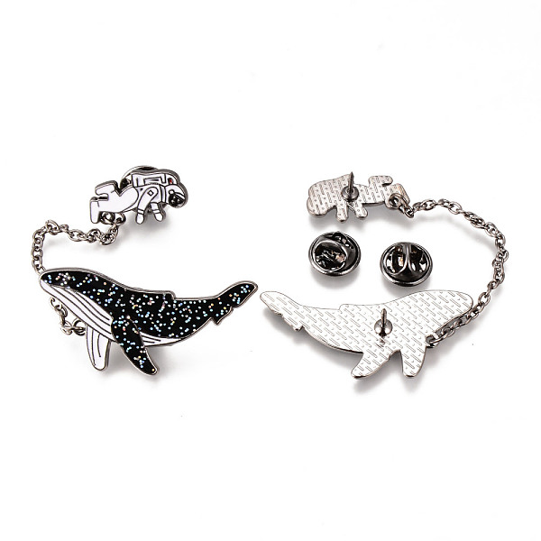 

PandaHall Alloy Enamel Brooches, Enamel Pin, with Glitter Powder and Brass Butterfly Clutches, Spaceman with Whale Shape, Electrophoresis..., Black