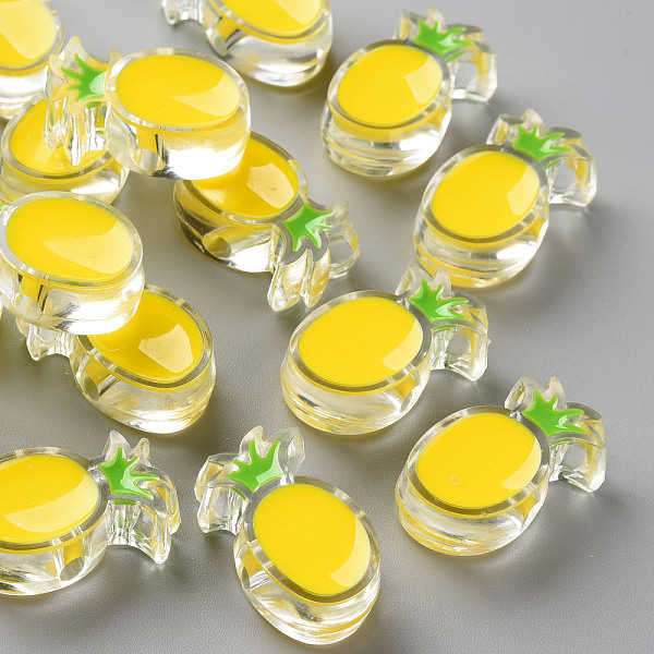 

PandaHall Transparent Enamel Acrylic Beads, Pineapple, Yellow, 25x15x9mm, Hole: 3.5mm Acrylic Fruit Yellow